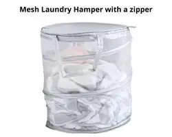 Mesh laundry hamper with zipper