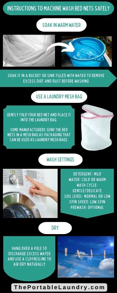 Instructions to machine wash bed net