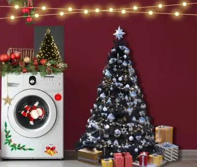 paint the behind wall red to match the washing machine with christmas theme
