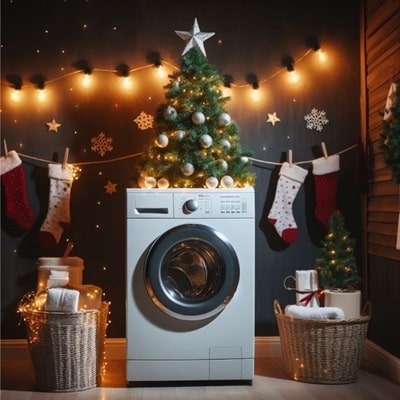 place christmas tree over washing machine