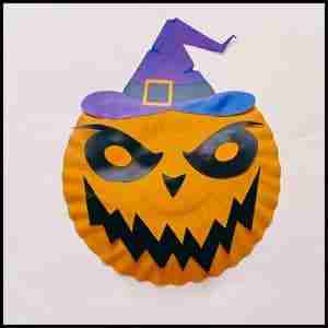 paper plate pumpkin craft for kids (completed project)