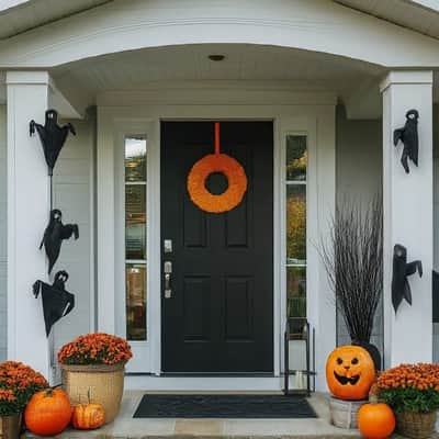 Orange And Black Themed Spooky Porch