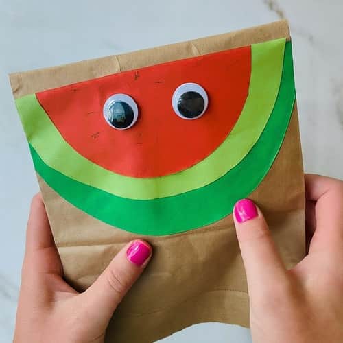 Watermelon paper bag puppets