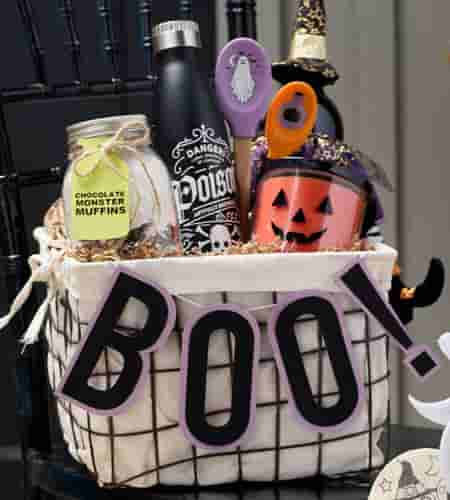 Festive Wire Basket with Halloween Goodies