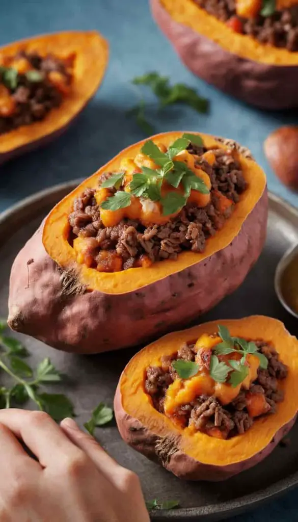 minced beef stuffed sweet potato