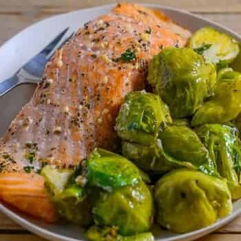 Brussels Sprouts and Baked Salmon By Zona Cooks