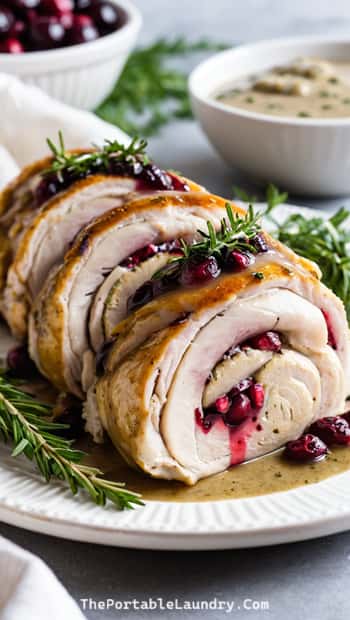 Cranberry Stuffed Chicken With Herb Gravy (Served)