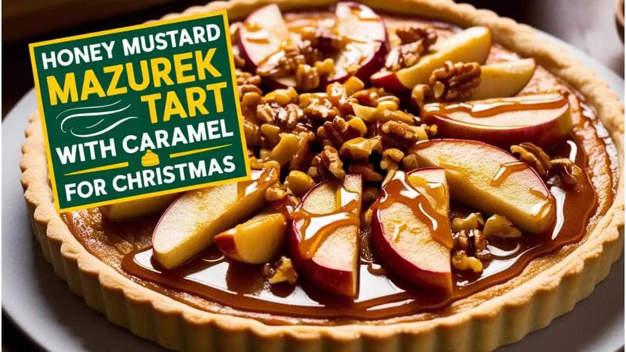 Honey Mustard Mazurek Tart With Caramel For Christmas - featured