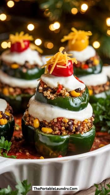 Instructions to make Christmas Tree Stuffed Bell Peppers Recipe