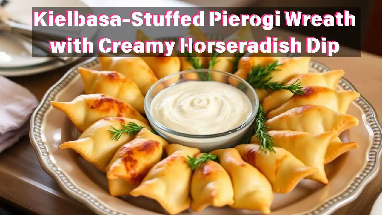 Kielbasa-Stuffed Pierogi Wreath with Creamy Horseradish Dip - Featured