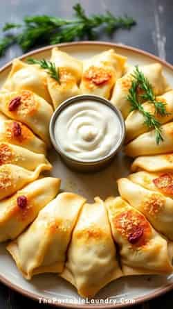 Polish Kielbasa Stuffed Pierogi Wreath (Christmas Recipe) - completed and served