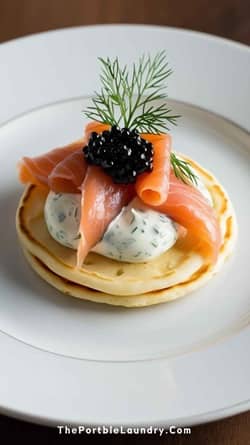 Smoked Salmon and Dill Blinis with Caviar and Sour Cream-served