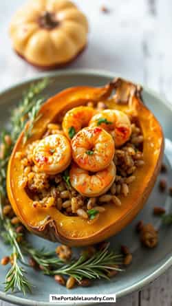 Stuffed Acorn Squash with Shrimp and Wild Rice