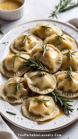 serving Herbed Mushroom And Chestnut Pierogi With Butter For Christmas