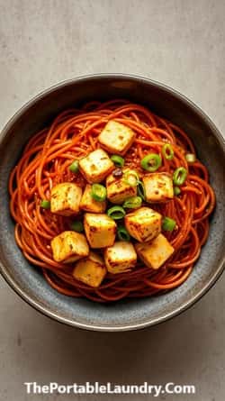 Chili Garlic Noodles with Paneer Tikka