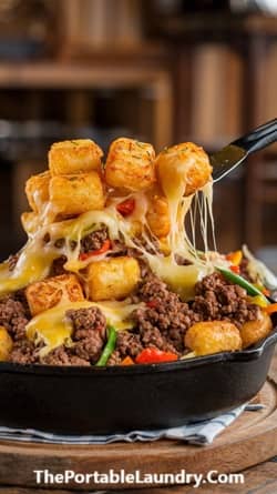 Easy Philly Cheesesteak Tater Tot Skillet Recipe-served