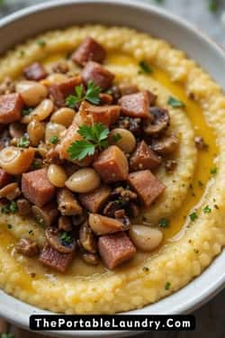 Ham and Roasted Garlic Polenta Bowls