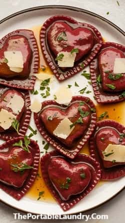 Heart-Shaped Ravioli with Beet Pasta Dough-completed