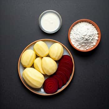 Ingredeints needed to make pink Gnocchi with Garlic Thyme Butter Sauce