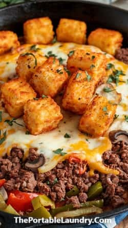 Instructions To Make Philly Cheesesteak Tater Tot Skillet Dish