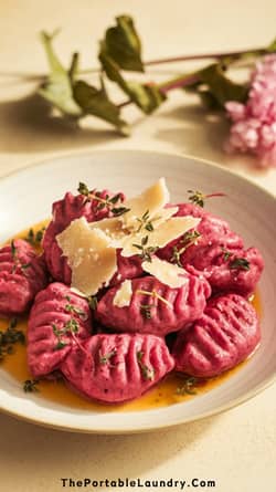 Instructions To Make Pink Gnocchi with Garlic Thyme Butter Sauce for Valentine’s Day