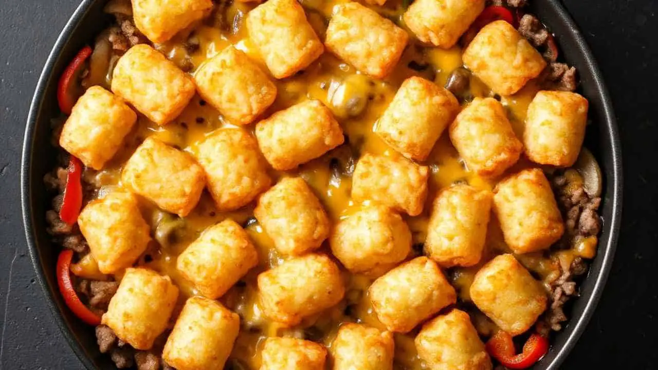 Philly Cheesesteak Tater Tot Skillet Recipe-featured