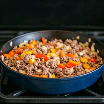 Prepare the Cheesesteak Base-ground beef added