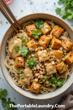 Tofu and Peanut Sauce Noodle Bowl