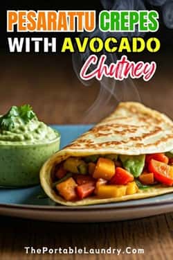 pesarattu crepes with avocado-served