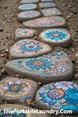 12. Sandstone Stepping Stones with Painted Art