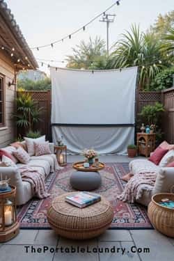 21. Boho Patio Movie Night Setup