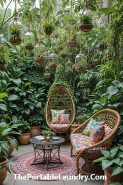 6. Boho Jungle Patio with Hanging Terrariums