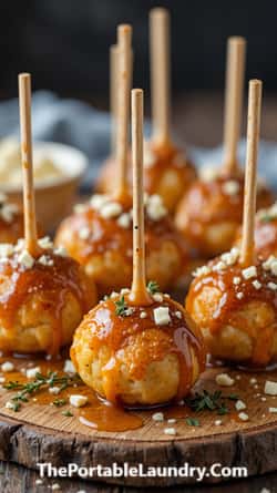 Blue Cheese Chicken Pops with Spicy-Sweet Honey Glaze-served