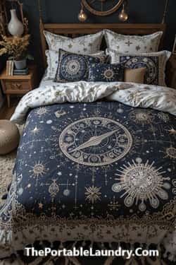 Celestial Bedspread with Hidden Glyphs