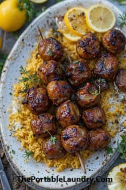 Grilled Ground Beef and Date Kofta Skewers with Persimmon Glaze