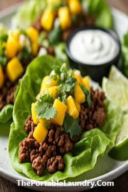 Ground Beef & Mango Salsa Lettuce Cups