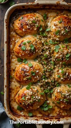 Miso-Chipotle Chicken Bake with Queso Oaxaca and Wasabi Furikake-served