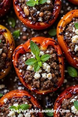 Mulberry-Glazed Beef and Pine Nut Stuffed Peppers