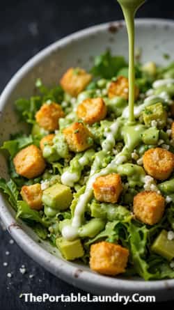Non-Dairy Low Calorie Avocado Caesar Dressing Recipe-served