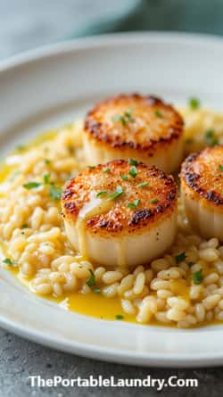 Pan-Seared Scallops with Lemon-Butter Herb Sauce-served