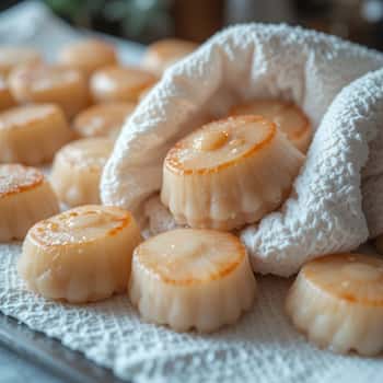 Patting the scallops dry