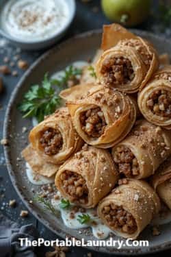 Pear-Studded Beef and Walnut B'stilla Rolls