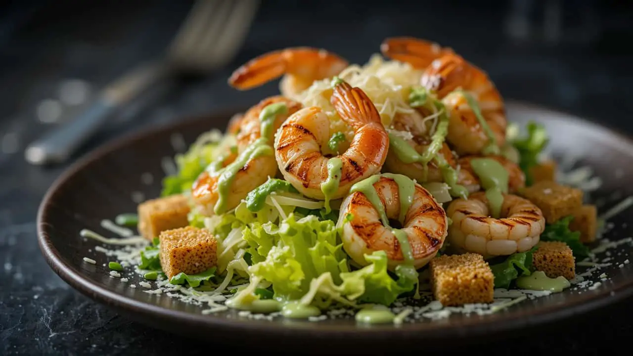 Shrimp Caesar Salad with Smoky Avocado Dressing-featured