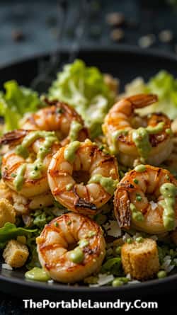 Shrimp Caesar Salad with Smoky Avocado Dressing-served