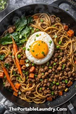 Spicy Ground Beef Ramen Skillet