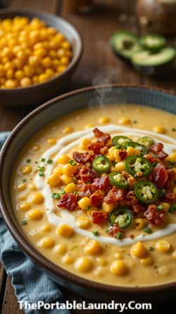 Sweet Corn and Jalapeno Chowder For Dinner-served