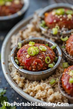 11. Gochujang-Glazed Meatloaf Bites with Sesame Rice Base