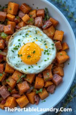 6. Citrus-Ginger Glazed Ham and Sweet Potato Hash