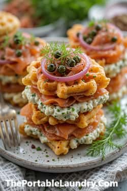 9. Smoked Salmon and Cucumber Waffle Towers