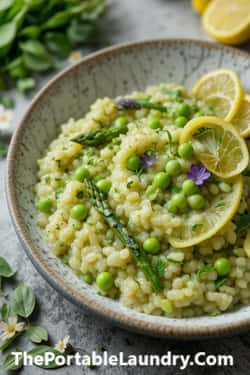 9. Spring Pea and Asparagus Risotto with Preserved Lemon